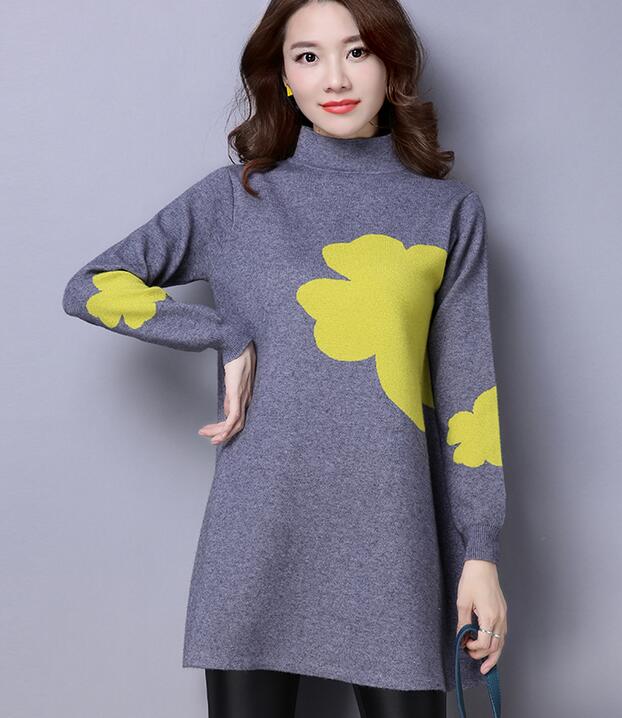New Winter PrintingLoose Knit Female Long Sleeved Sweater - Grey