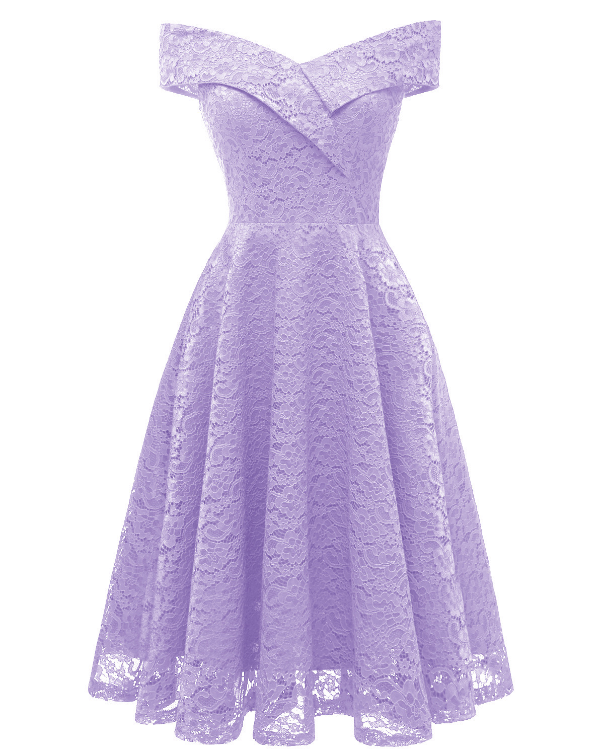 Elegant Sleeveless Women Off Shoulder Lace Dress - Purple