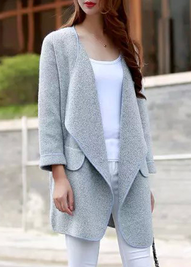 High Quality Turndown Collar Pocket Decorated Cardigan （2 Colors)