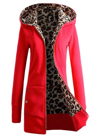 Fashion Hooded Collar Button Decorated Sweat - Red