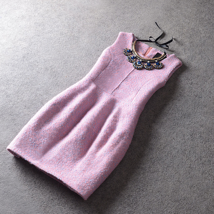 High Quality Sleeveless Woolen Dress For Autumn&winter - Pink