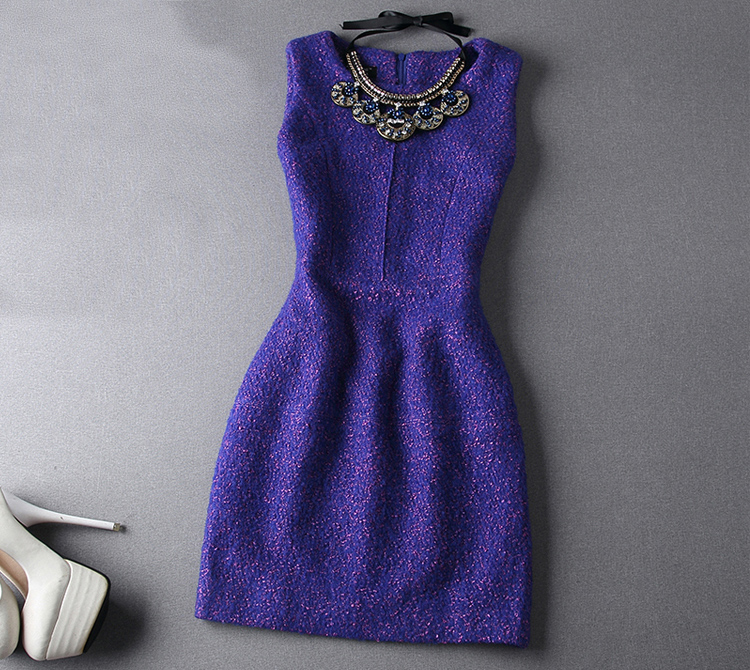 High Quality Sleeveless Woolen Dress For Autumn&winter - Blue