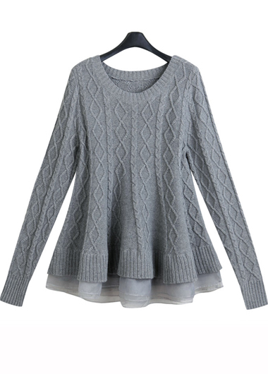 Fashion And High Quality Long Sleeve Flouncing Hem Sweater (2 Colors)