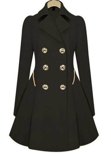 Fashion Long Sleeve Turndown Collar Trench Coat With Button - Black