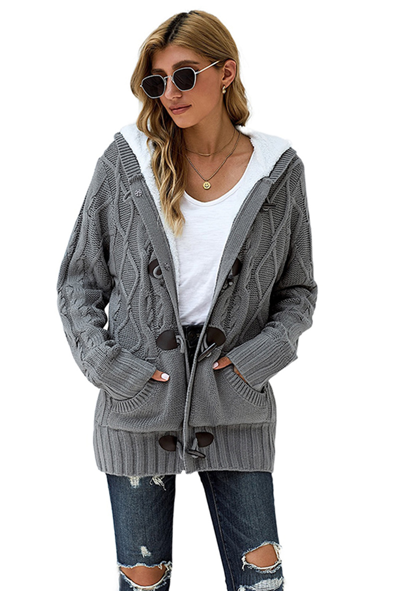 High Quality Long Sleeve Hooded Collar Sweater - Grey