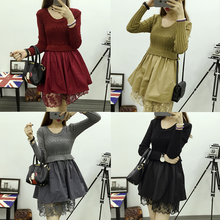 Fashion Long Sleeve Lace Sweater Dress (4 Colors)