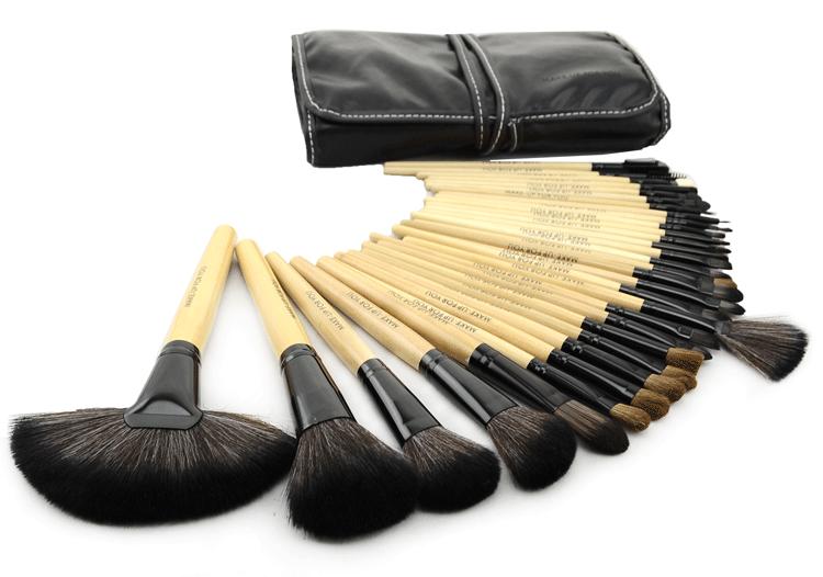 Good Quality 32 pcs Makeup Brush Kit Makeup Brushes with Leather Case - Wood