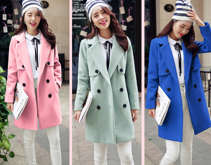 Fashion Long Style Double Breasted Wool Coat (3 Colors)