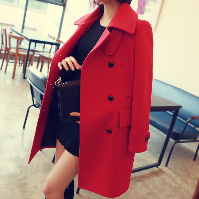High Quality Turndown Collar Loose Double Breasted Woolen Coat (4 Colors)