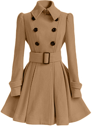 High Quality Long Sleeve Belted Coat - Light Tan