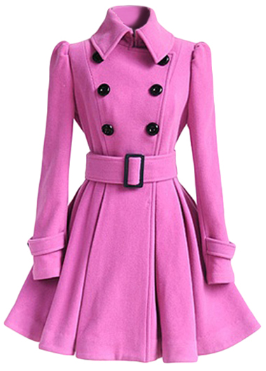 High Quality Long Sleeve Belted Coat - Pink