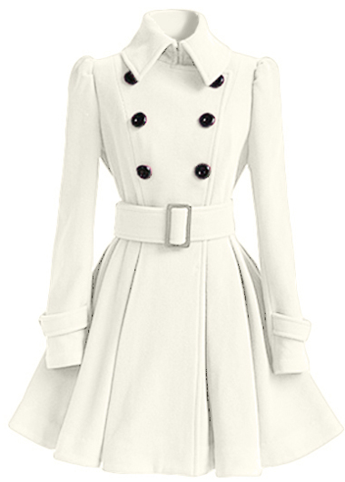 High Quality Long Sleeve Belted Coat - White