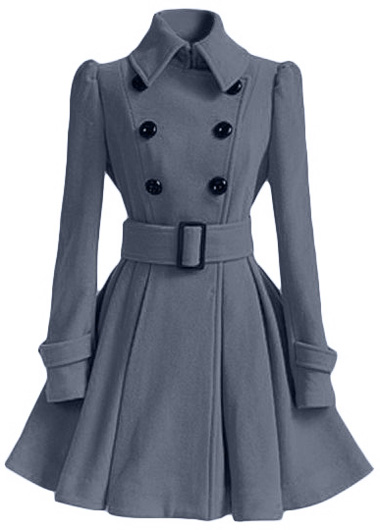 High Quality Long Sleeve Belted Coat - Grey