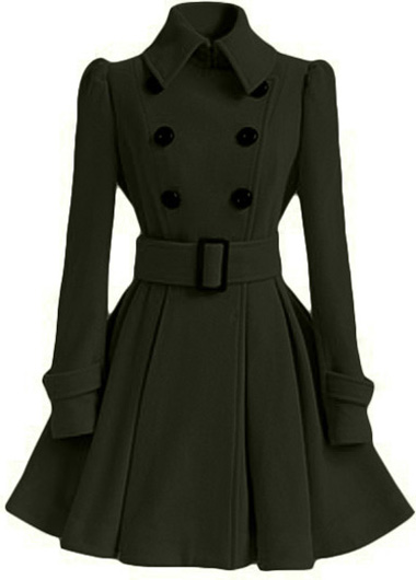 High Quality Long Sleeve Belted Coat - Black