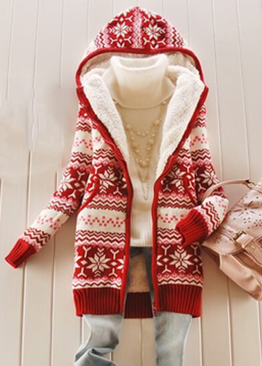 Fashion Pocket Design Red Hooded Collar Sweater