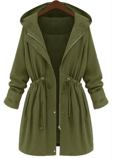 Casual Elastic Waist Hooded Trench Coat - Army Green