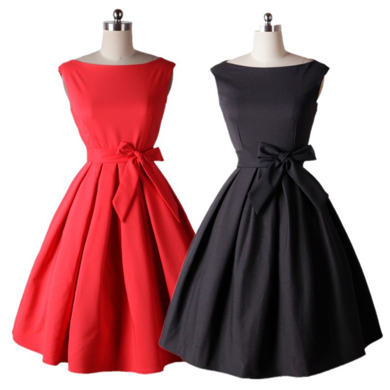 Elegant Sleeveless Bow Round Neck A Line Dress (2 Colors）