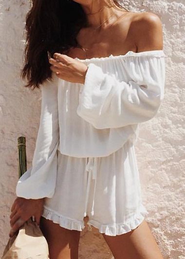 white ruffle romper womens