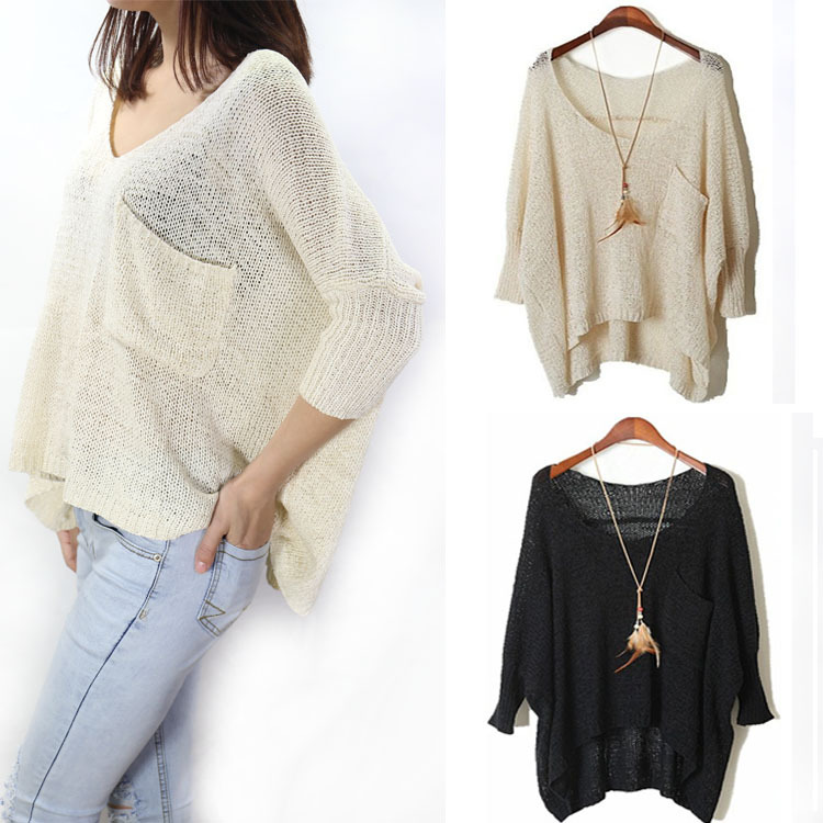High Quality Casual Batwing Sleeve Sweaters With Pokcets