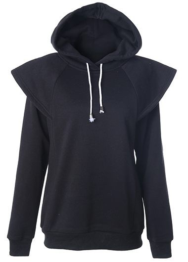 Fashion Hooded Collar Long Sleeve Sweatshirt - Black