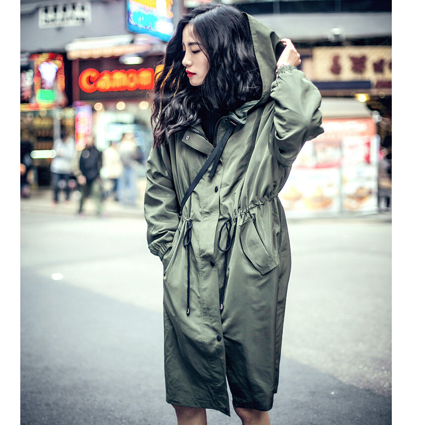 Fashion Elastic Waist Hooded Trench Coats (2 Colors)