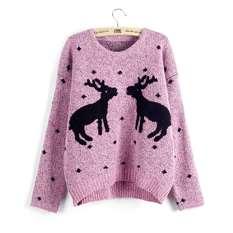 Knitted Reindeer Pullover / Sweater - Pink