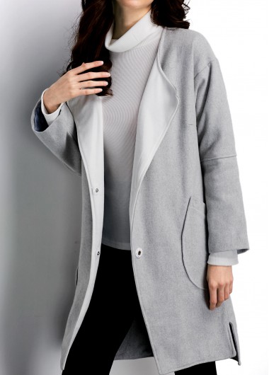High Quality Long Sleeve Pocket Design Light Grey Coat