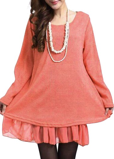 Fashion Long Sleeve Bowknot Decorated Sweater Dress - Pink