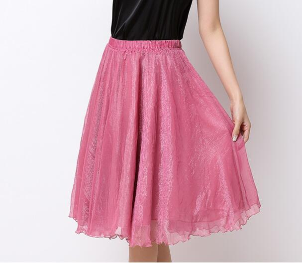 High Waist Chiffon Midi Skirt Summer Ladies Casual Slim Beach Skirts - Rose
