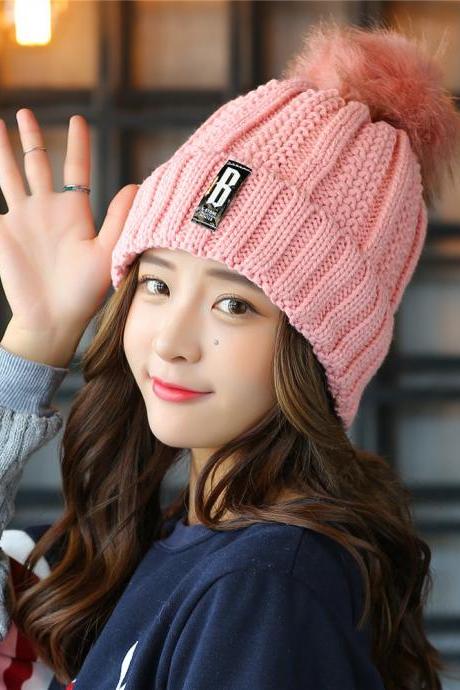 Shipping Super Cute Hat Knit Cap For Winter - Pink