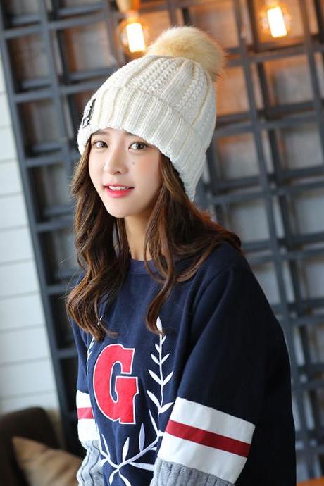 Shipping Super Cute Hat Knit Cap For Winter - White