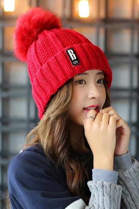 Shipping Super Cute Hat Knit Cap For Winter - Red