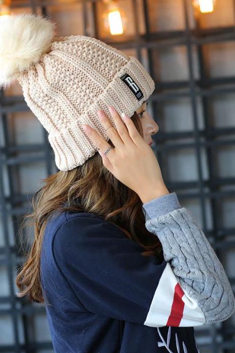 Free Shipping Super Cute Hat Knit Cap For Winter - Beige