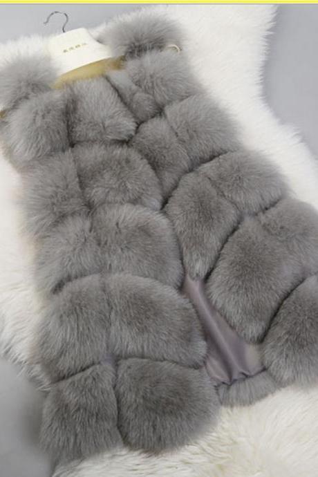 High Quality Women Luxurious Fur Winter Vest - Grey