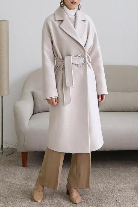 Luxurious Double-breasted Metal Trim Wool Winter Coat With Belt