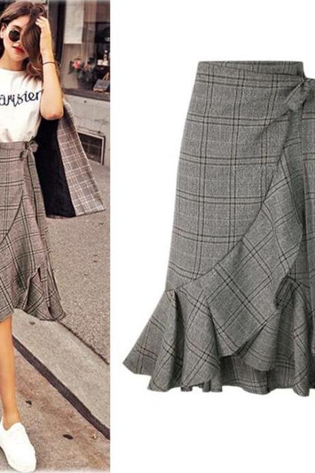 High Quality Fashion Plaid Fishtail Skirts 8659 (2 Colors)