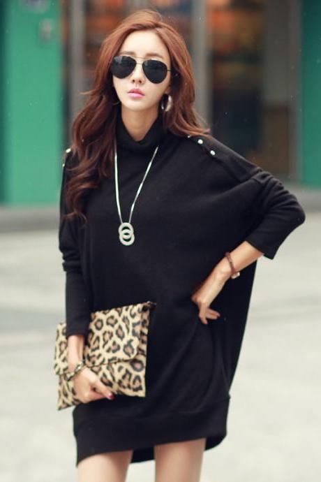 Fashion Bat-wing Sleeve Sweater - Black