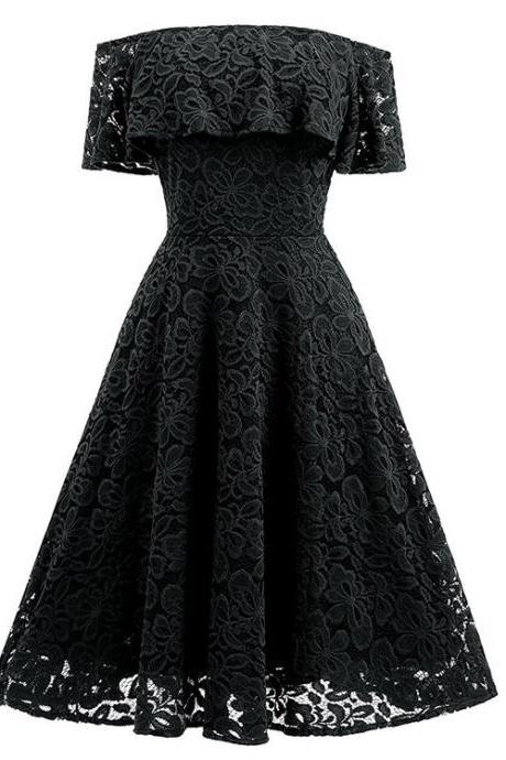 High Quality Sexy Sweet Off Shoulder Evening Party Long Lace Dress CHD025 - Black