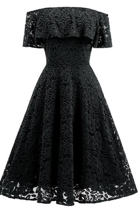 High Quality Sexy Sweet Off Shoulder Evening Party Long Lace Dress Chd025 - Black