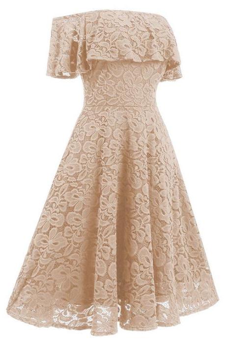 High Quality Sexy Sweet Off Shoulder Evening Party Long Lace Dress CHD025 - Apricot