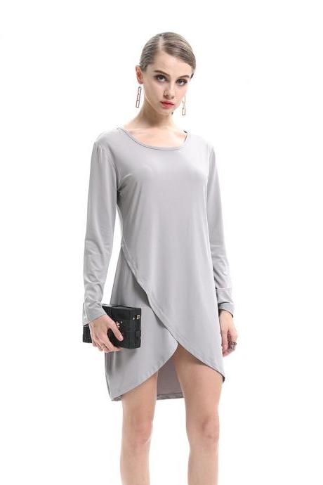 Fashion Long Sleeve Irregular Dress - Khaki