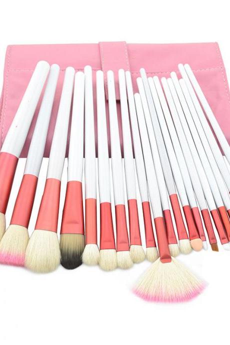 High Quality Goat Hair 20 PCs/set Cosmetic MakeUp Brushes Set With BeigeLeather Bag Kit - Blue