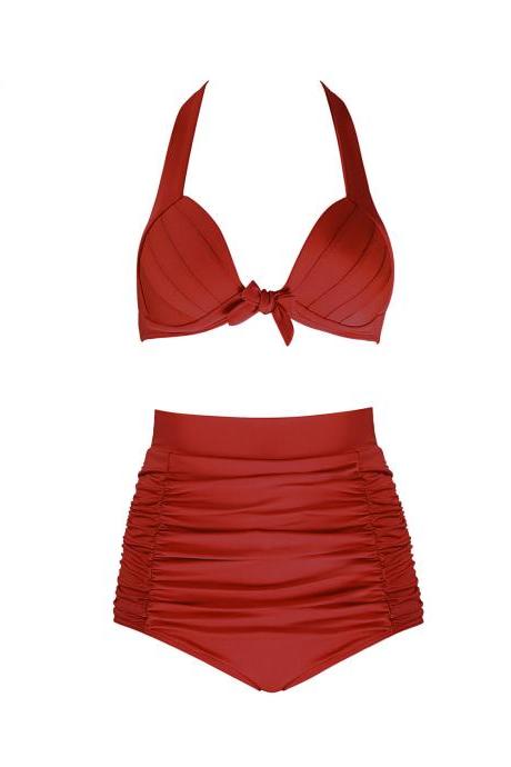 Sexy High Waist Bikini With Good Elasticity - Red