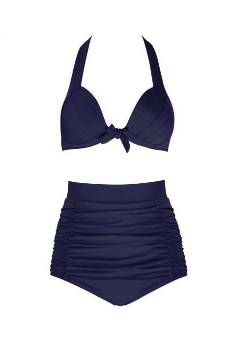 Sexy High Waist Bikini With Good Elasticity - Dark Blue