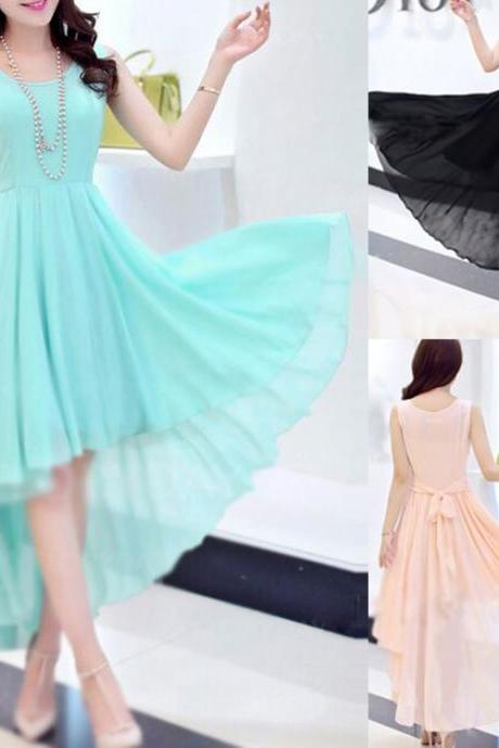 Fashion Irregular High Low Chiffon Dress (3 Colors)