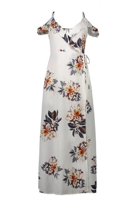 Off Shoulder Slit Floral Printed Maxi Dress