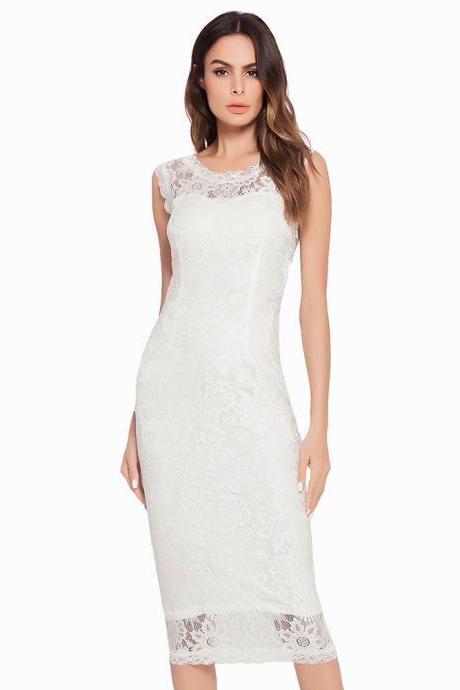 Strapless Lace Stitching White Dress on Luulla