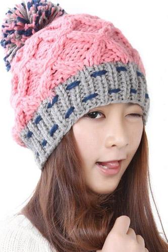 Free Shipping Women Hat For Winter Knitted Wool Fashion Casual Cap - Pink