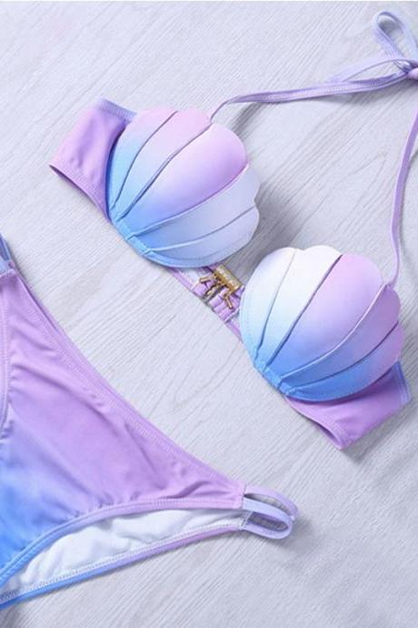 Sexy Shell Bra Bikinis Set Women Swimsuit Push Up Swim Suit