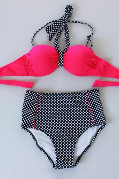 New Woman Cute Dot Swimwear Swimsuit Bikini - Rose